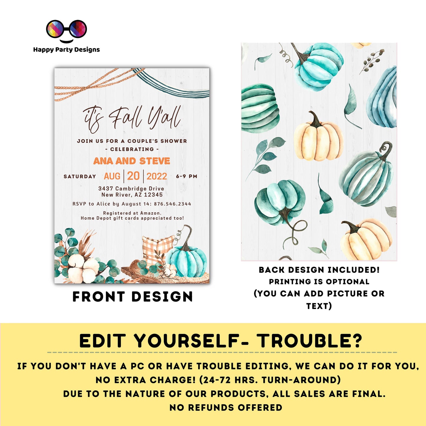 Fall Harvest Couple's Shower Invite | Editable Fall in love invitation | Digital Fall in love printable invite | Bridal shower Autumn #W12