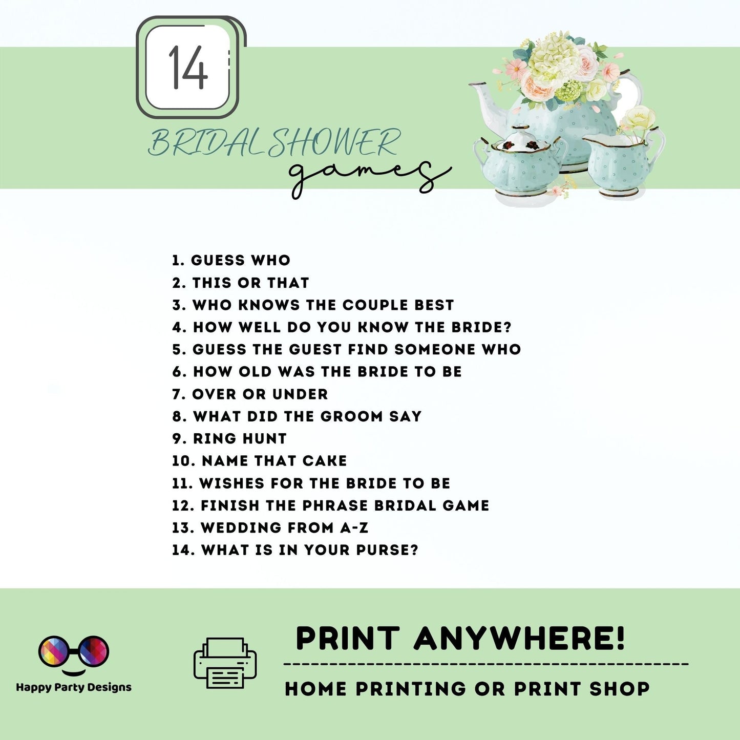 Instant download Bridal Shower Games Bundle Tea Party | Printable Bridal Tea Shower games | Bridal Brunch | Bridal shower party games #W2