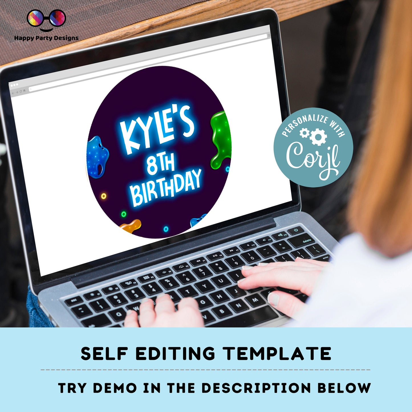 Editable slime Round cupcake toppers | slime birthday | slime Birthday Party | slime themed | Boy Birthday Party | stickers #K125