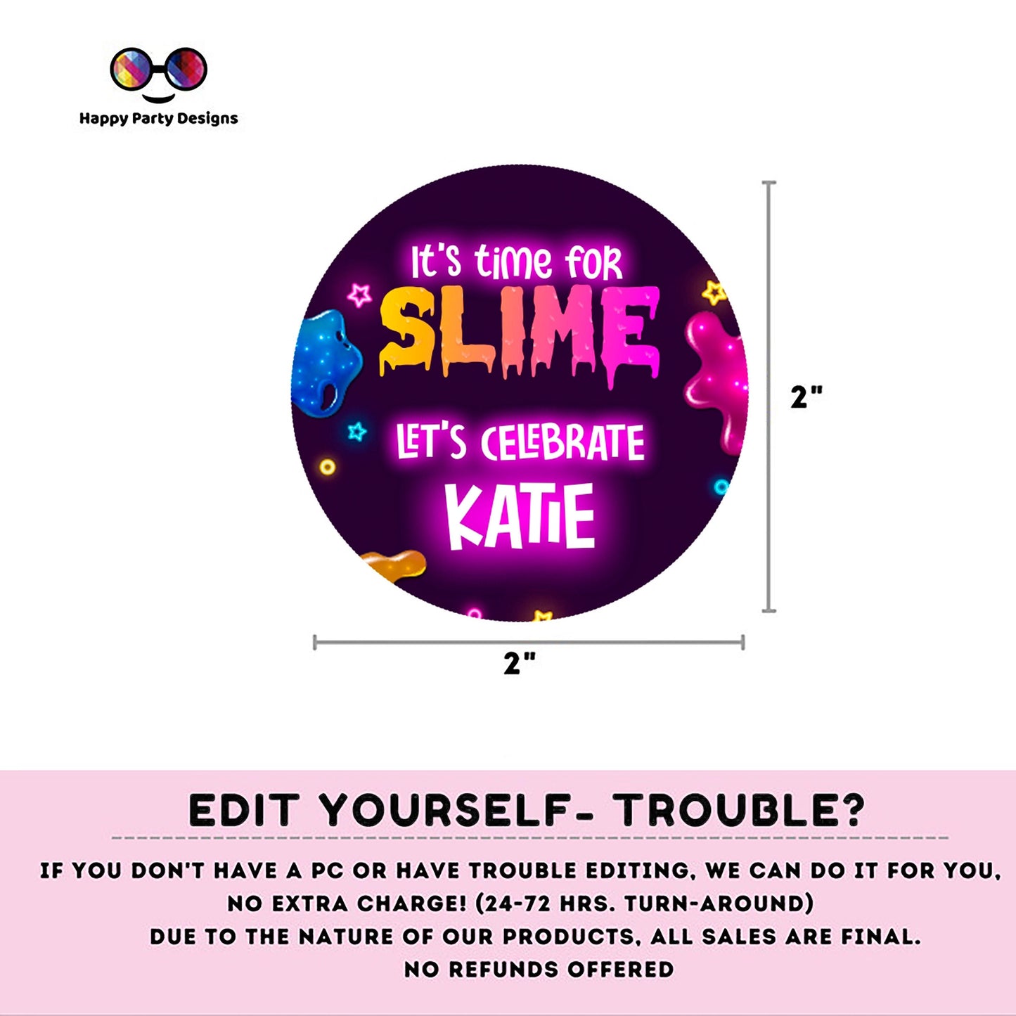 Editable slime Round cupcake toppers | slime birthday | slime Birthday Party | slime themed | Girl Birthday Party | stickers #K125