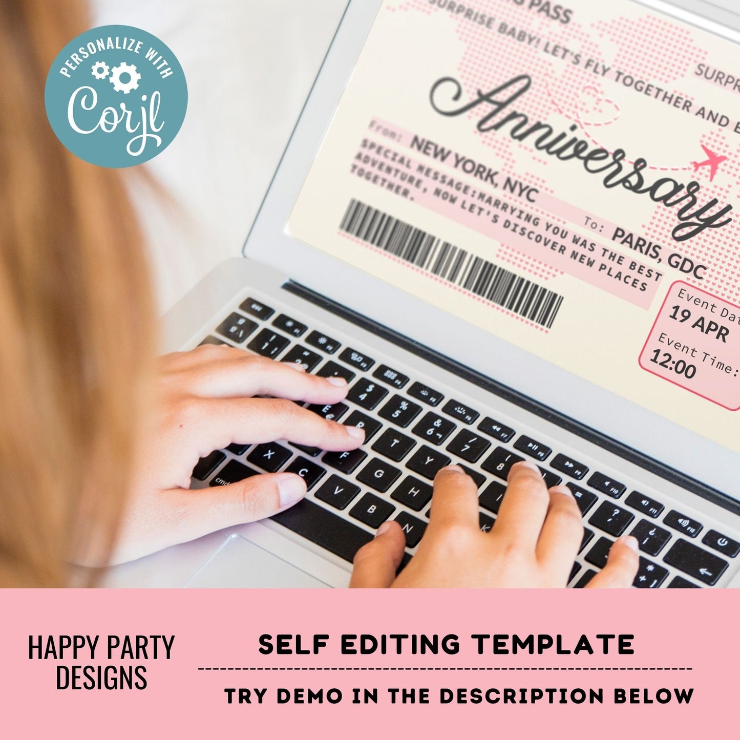 Editable Boarding Ticket Template | Surprise Airline Gift | Vacation | Gift for Her | Couple Gift | Print-at-home | Flight Voucher #A19