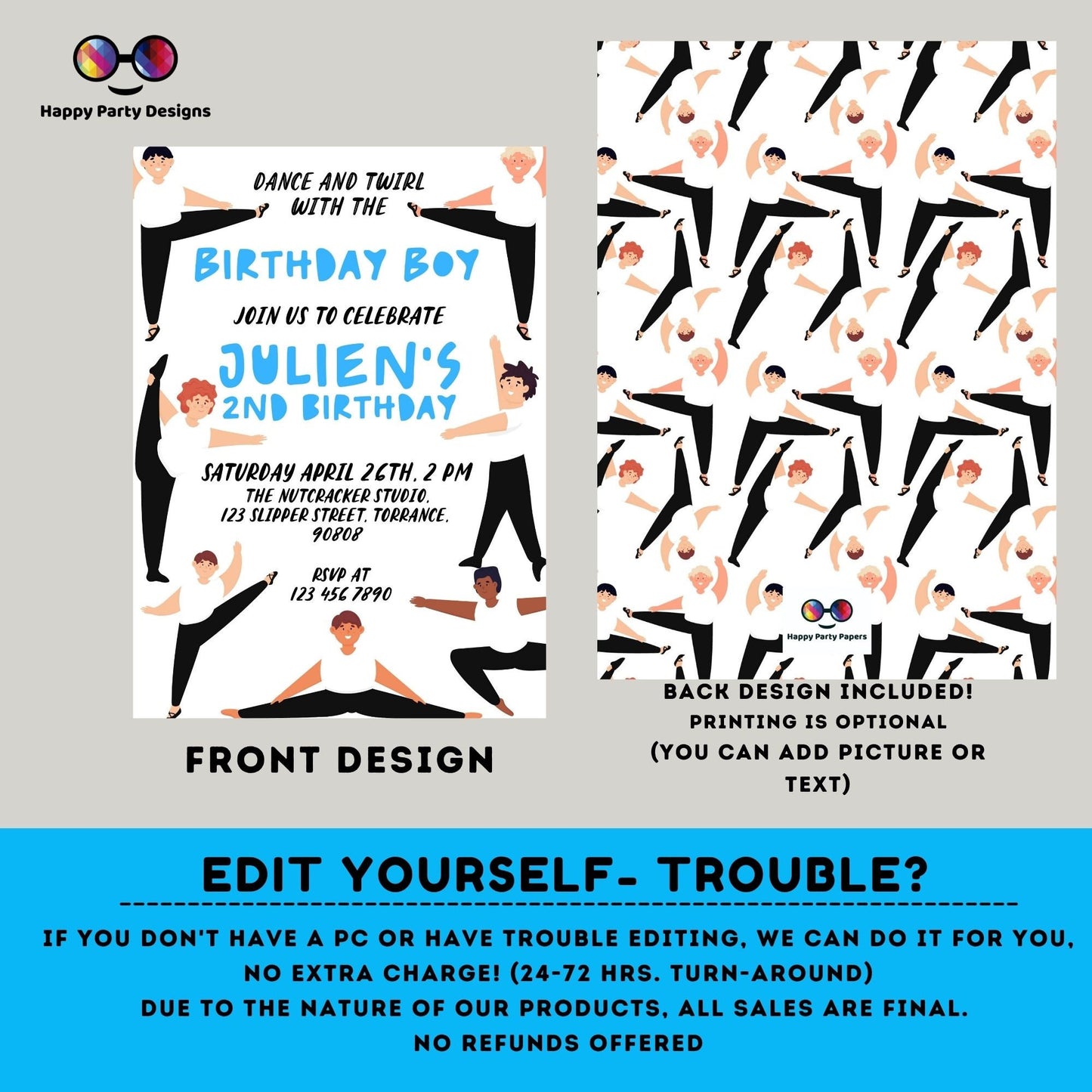 Ballet boy Birthday invitation | boy dancer printable | Birthday boy | Birthday Invitation Ballet | Boy Party Invite #K219