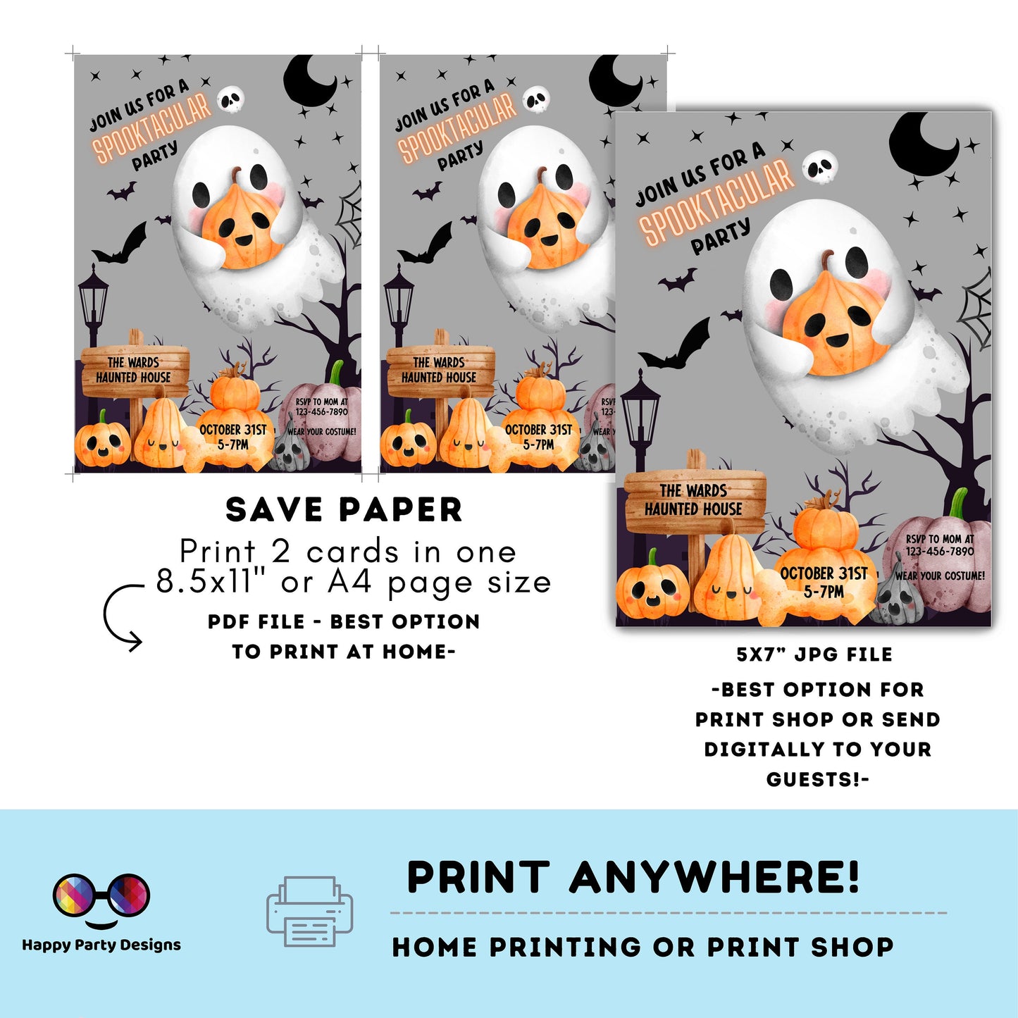 Spooktacular party invitation | Editable kids Halloween party | Halloween Party Invitation | costume party #K197