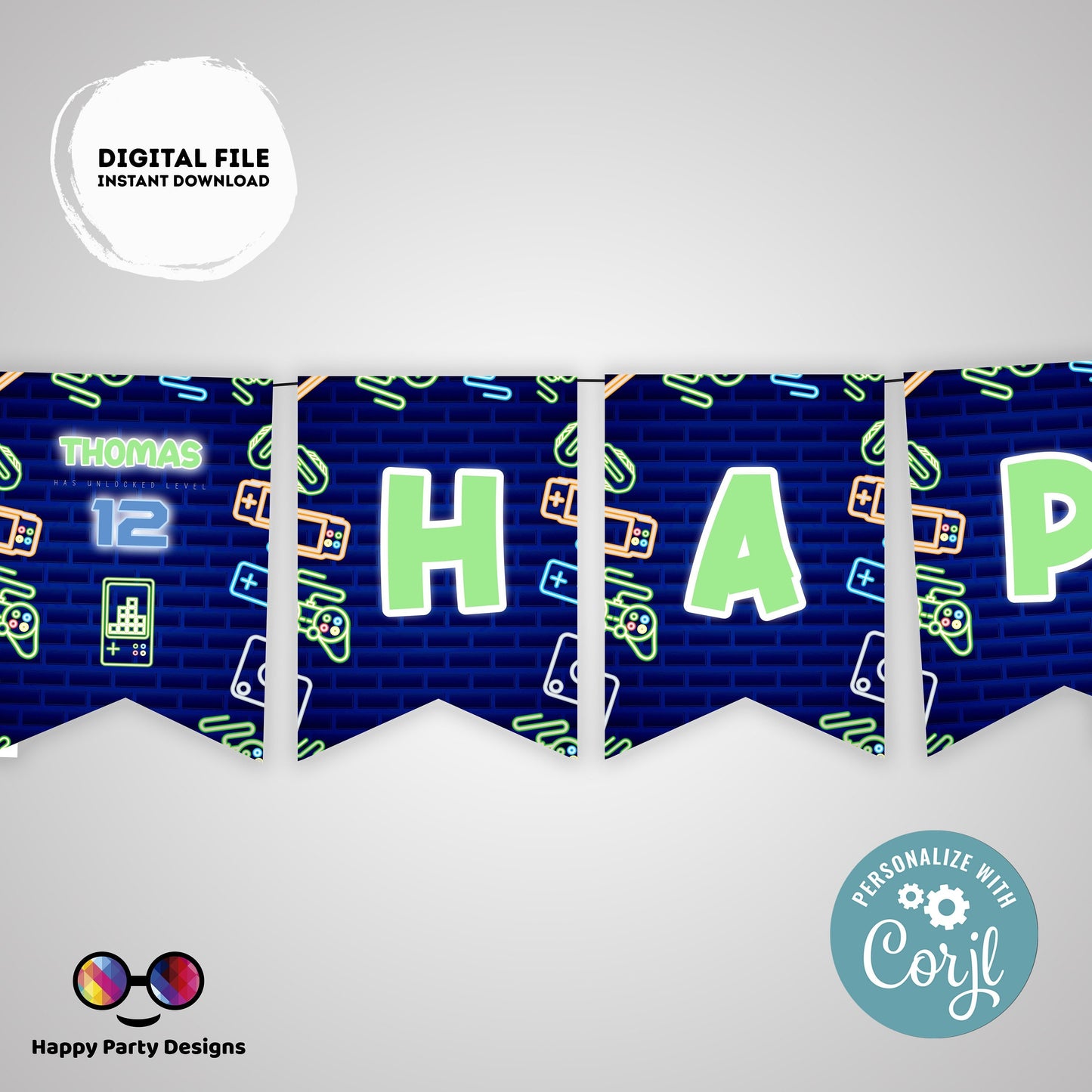 Happy Birthday Video gamer Banner | Editable gamer party | Birthday banner | gamer birthday party | birthday boy | garland #K50