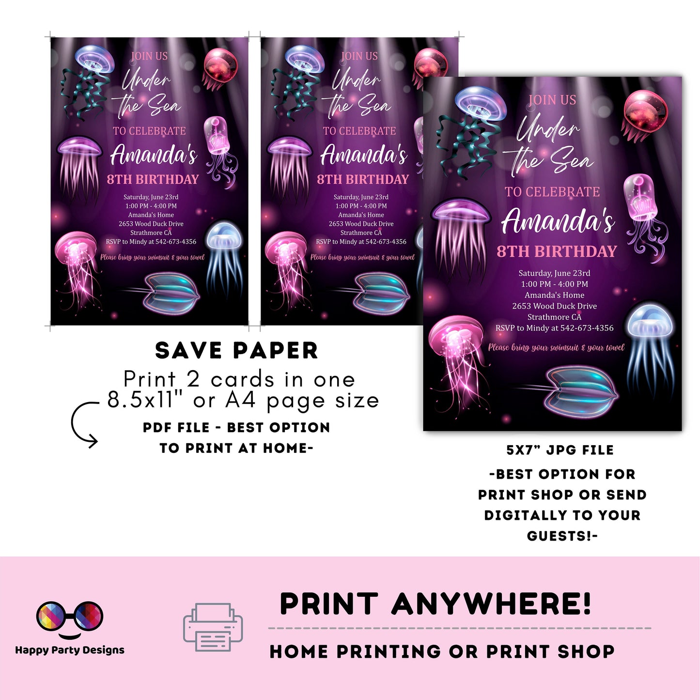 Under the sea Invitation invitation | Editable Ocean Invitation | under the sea party | under the sea invite | girl birthday | any age #K199