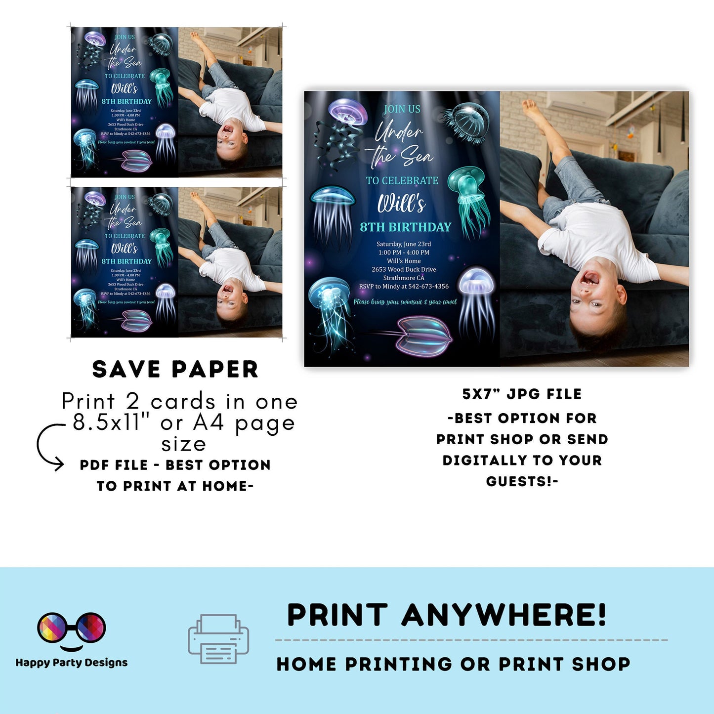 Under the sea Invitation with photo | Editable Ocean Invitation | under the sea party | under the sea invite | boy birthday | any age #K199