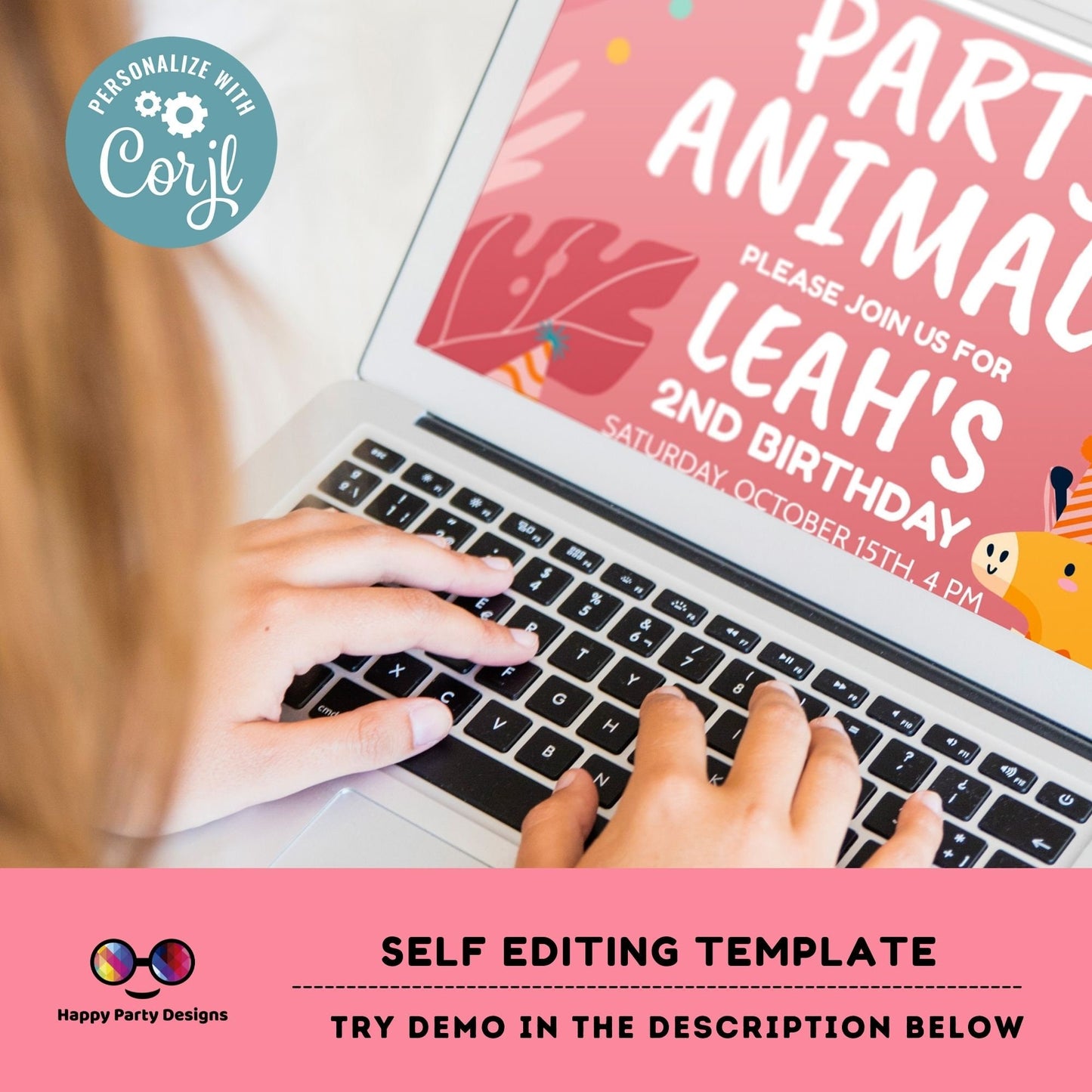 Editable party animals Birthday invitation | Pink Birthday | Wild animals | invitation zoo safari | digital invitation | birthday girl #K202