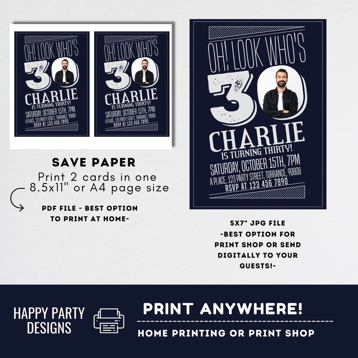 Look who's 30 Party Invite Printable | 30th birthday | Surprise party | Birthday Invite | Modern 30th Birthday #A20