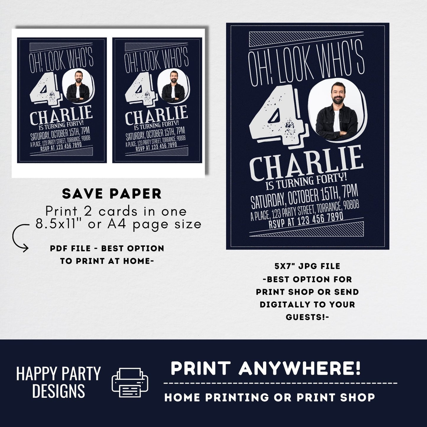 Look who's 40 Party Invite Printable | 40th birthday | Surprise party | Birthday Invite | Modern 40th Birthday #A20