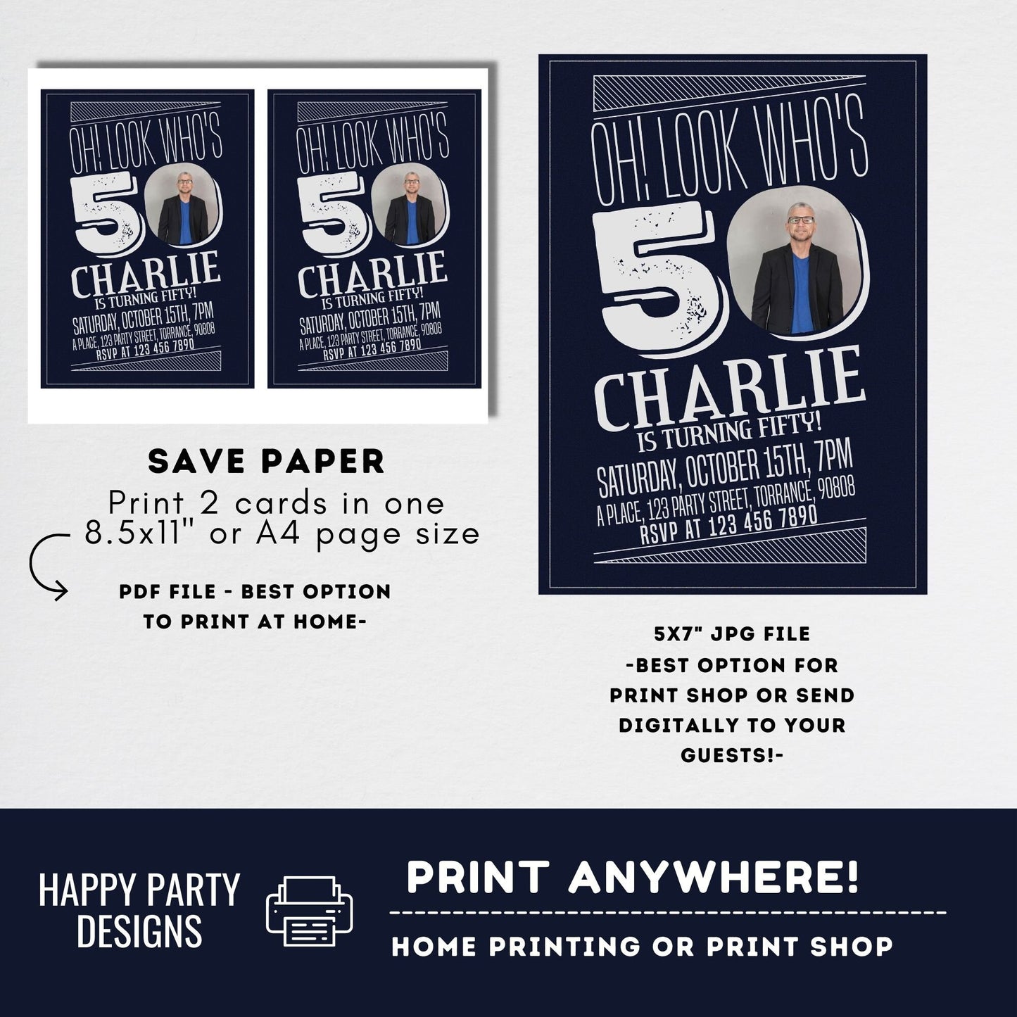 Look who's 50 Party Invite Printable | 50th birthday | Surprise party | Birthday Invite | Modern 50th Birthday #A20