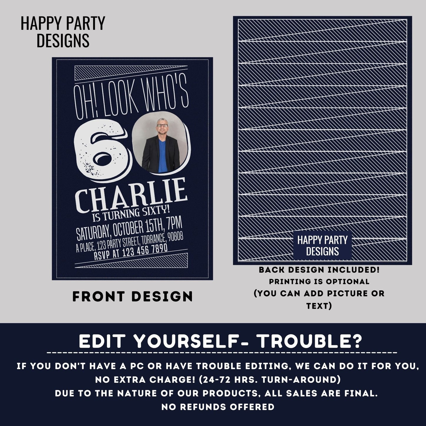 Look who's 60 Party Invite Printable | 60th birthday | Surprise party | Birthday Invite | Modern 60th Birthday #A20