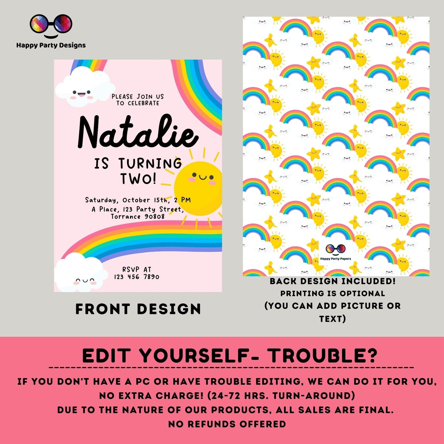 Editable Rainbow Birthday Party Invitation | Instant Download Rainbow Birthday Party Invitation | Rainbow Birthday | Pastel colors #K204