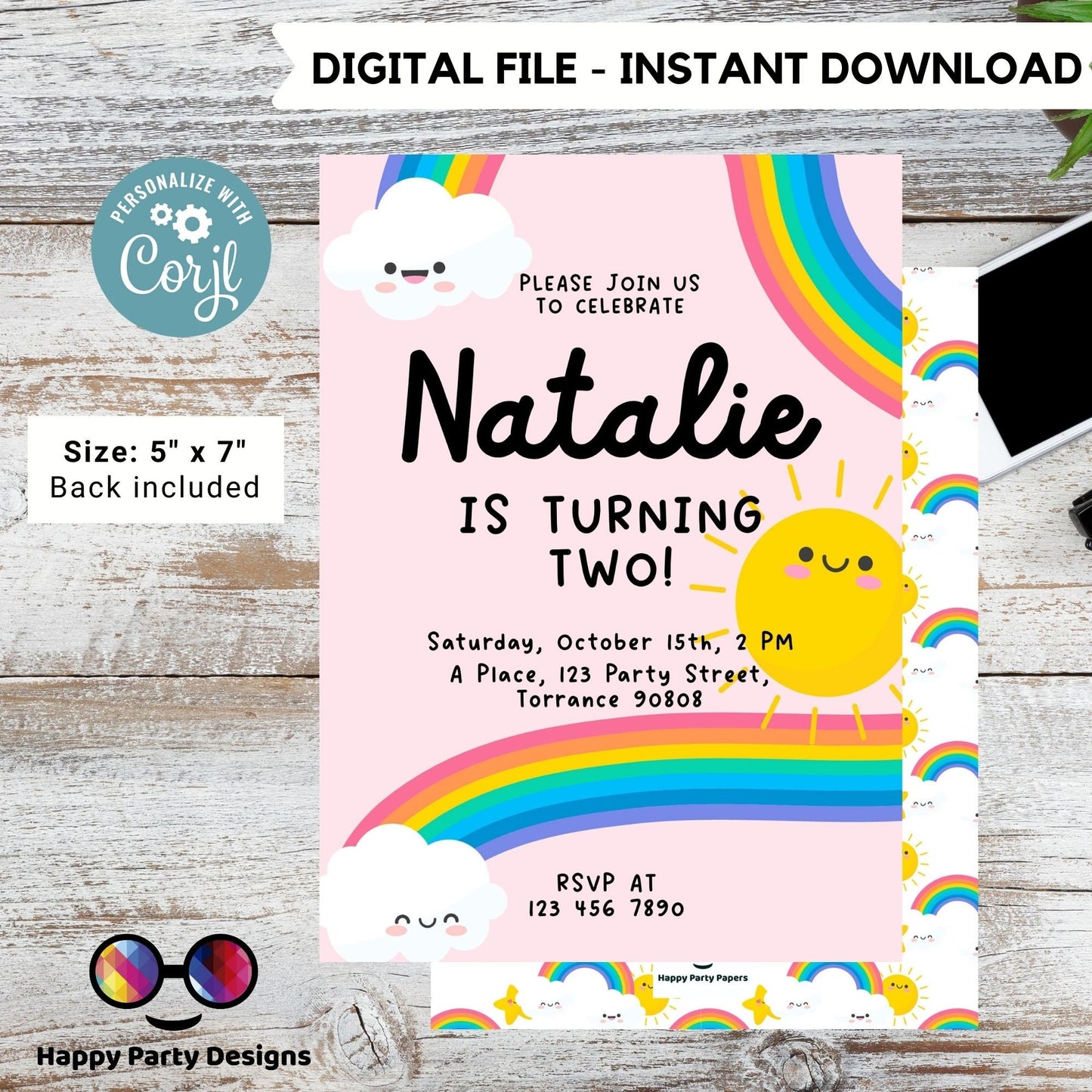 Editable Rainbow Birthday Party Invitation | Instant Download Rainbow Birthday Party Invitation | Rainbow Birthday | Pastel colors #K204