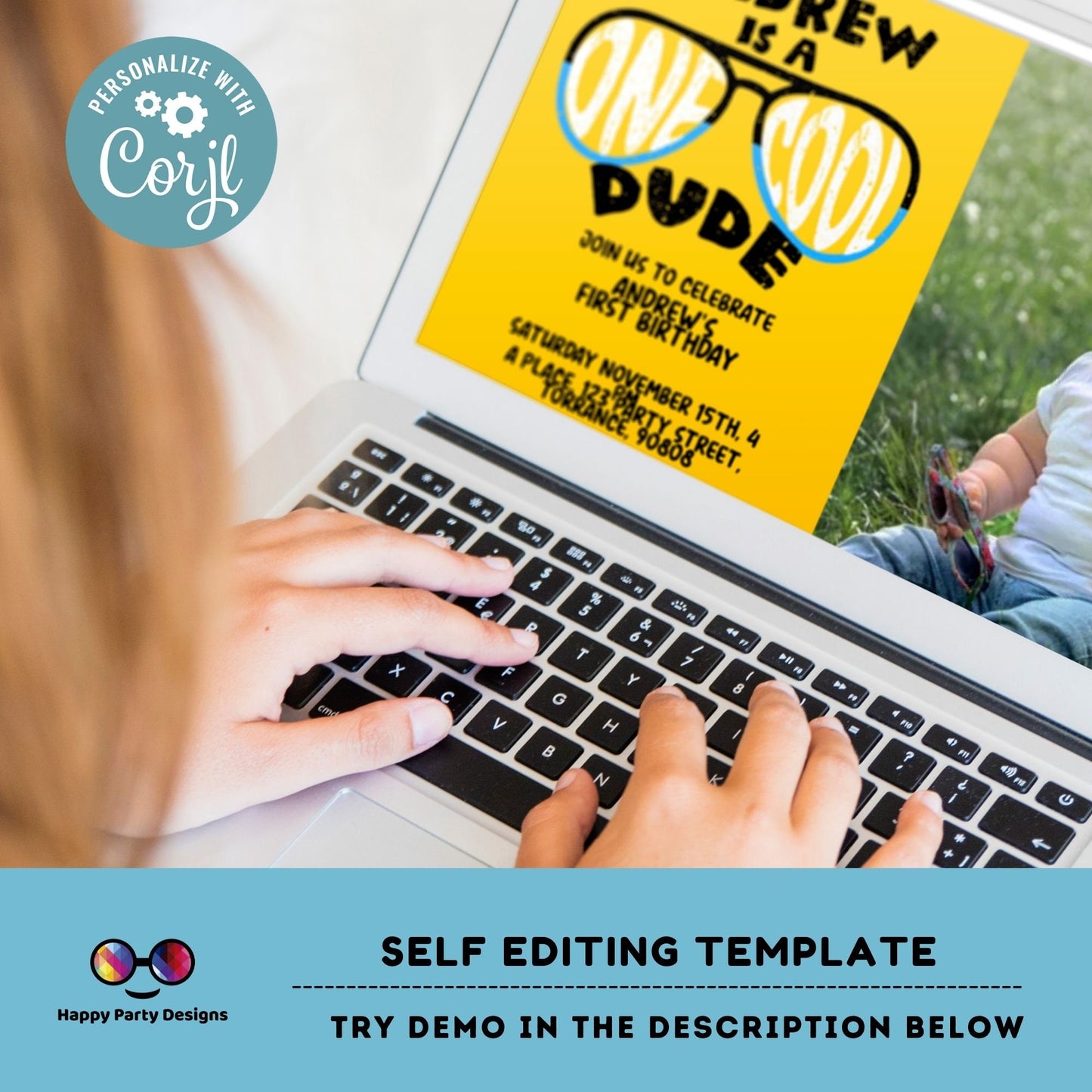 Editable One Cool dude Birthday Invitation with photo | Boy First Birthday Party | Cool Sunglasses | 1st birthday party | to print #K223