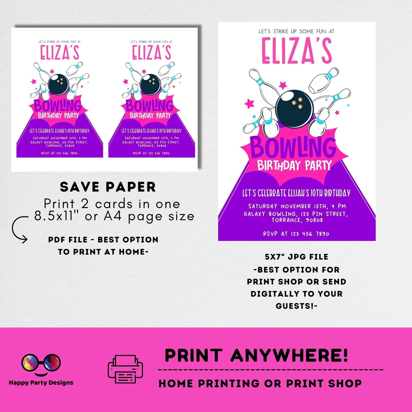 Let's strike up some fun EDITABLE Bowling Birthday invitation | Birthday girl | Instant Download | Digital | Retro look Party #K225