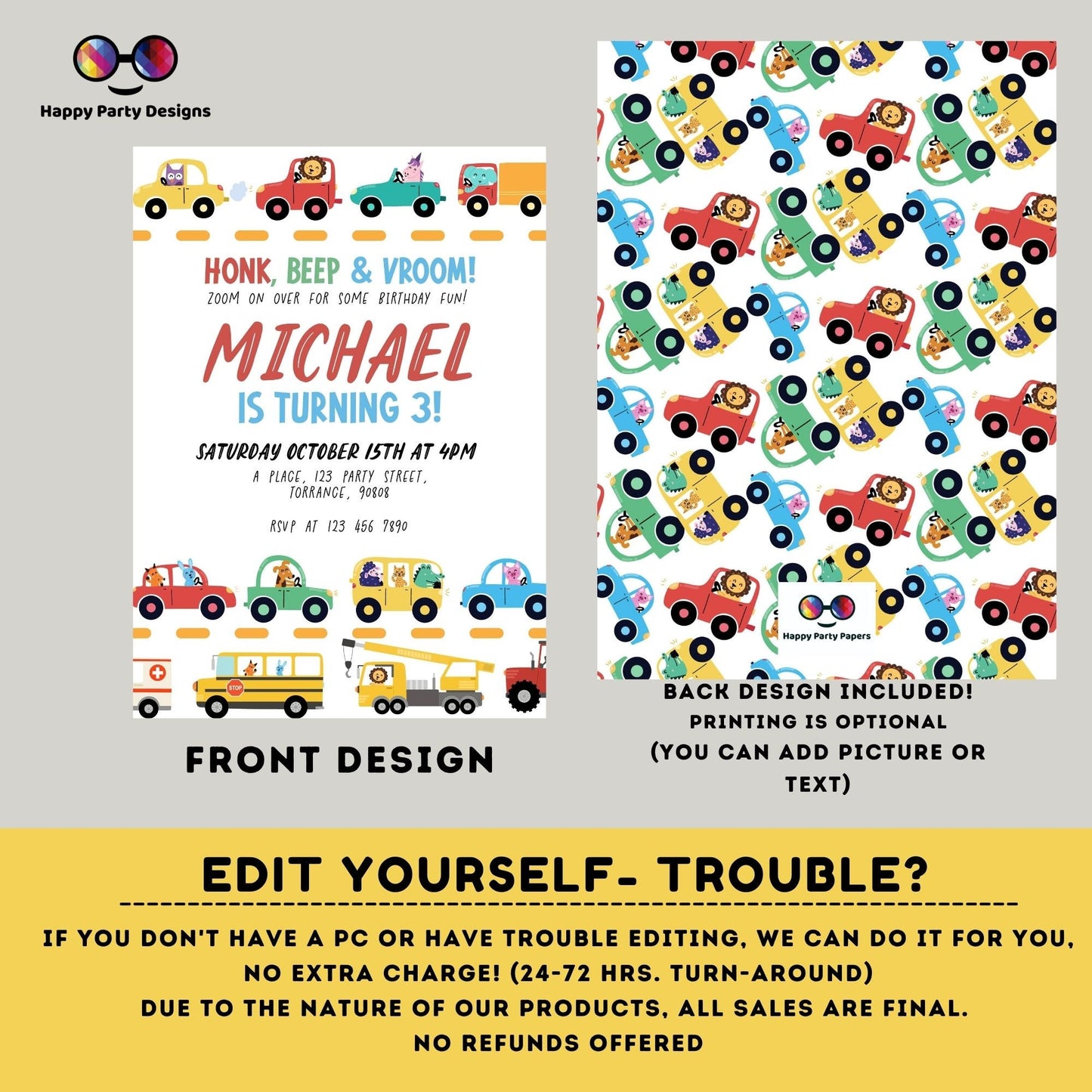 Editable Transportation Birthday Invitation | Truck Birthday Invitation | Cars Birthday Invite | Truck and Cars Birthday template #K227