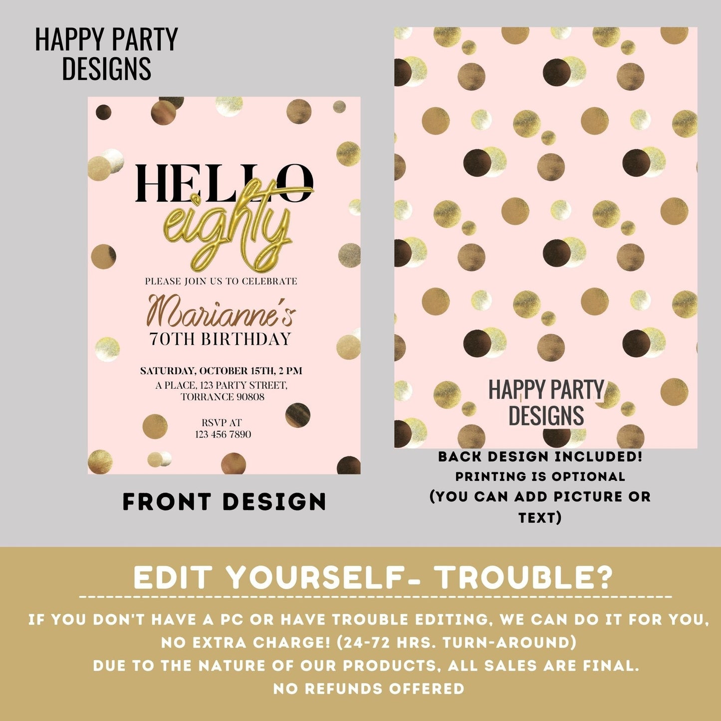 Hello eighty invitation | woman birthday | 80th Birthday Invitation For Women | Printable 80th Birthday Party Invitation #A22