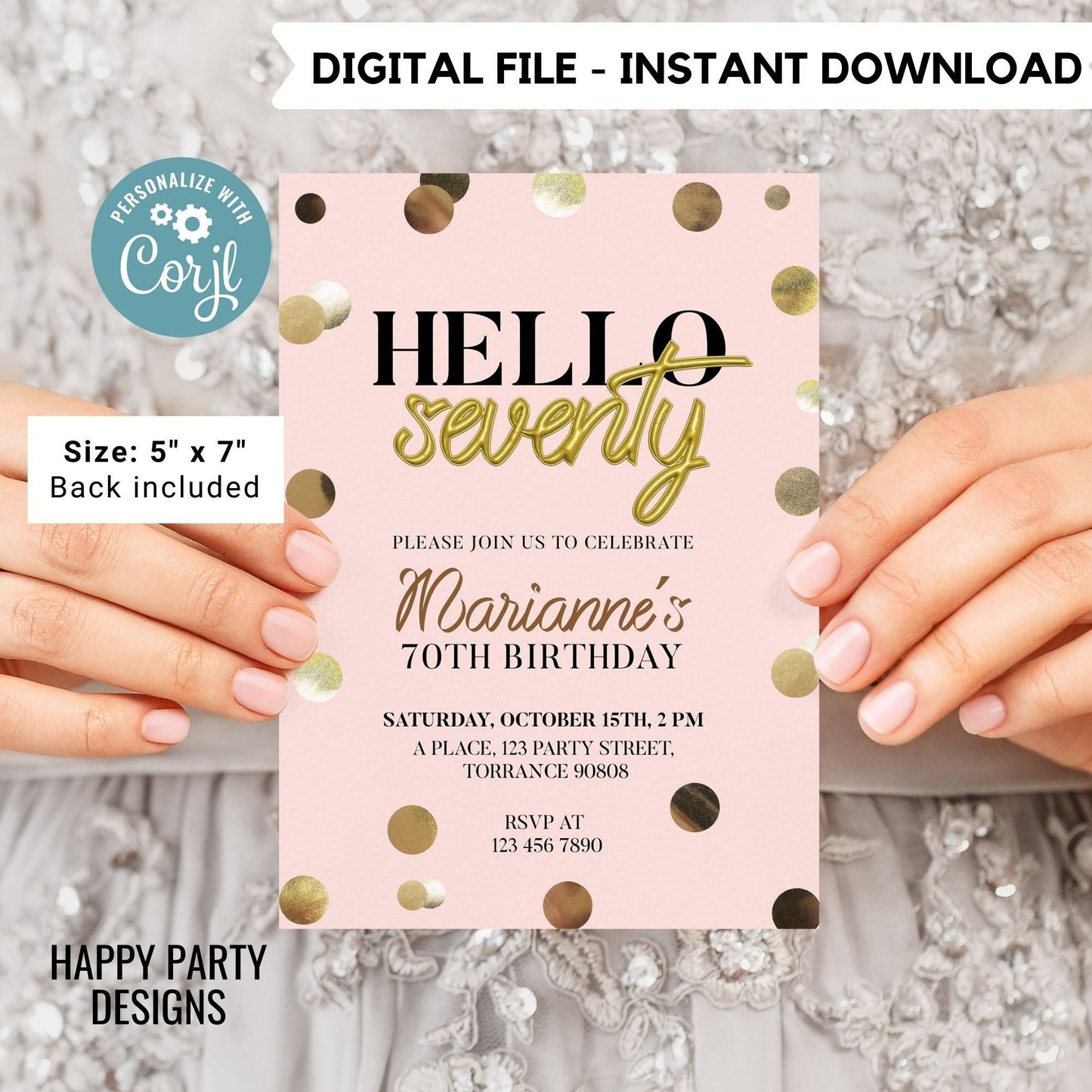Hello seventy invitation | woman birthday | 70th Birthday Invitation For Women | Printable 70th Birthday Party Invitation #A21