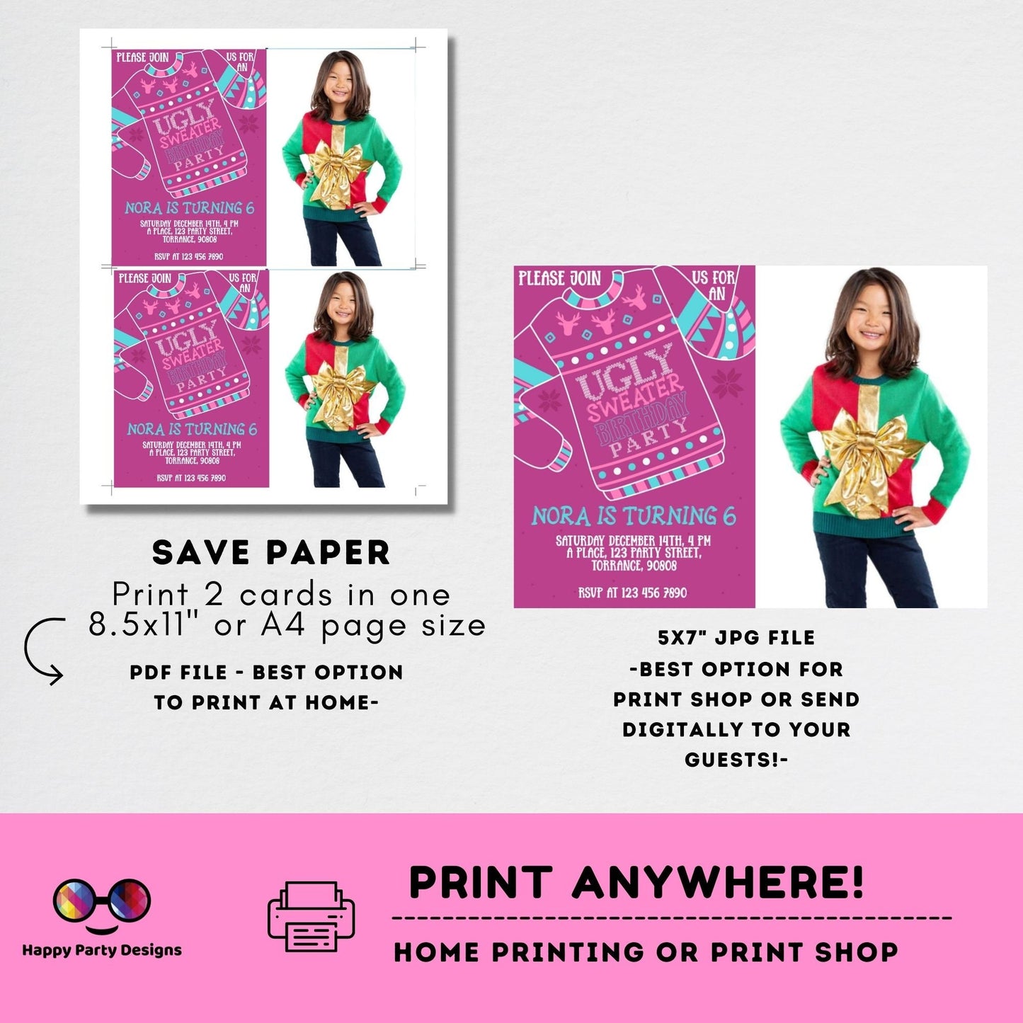 Editable Ugly Sweater Birthday Invitation with photo | Christmas birthday printable invite | Ugly sweater Invitation | Ugly Christmas #A28