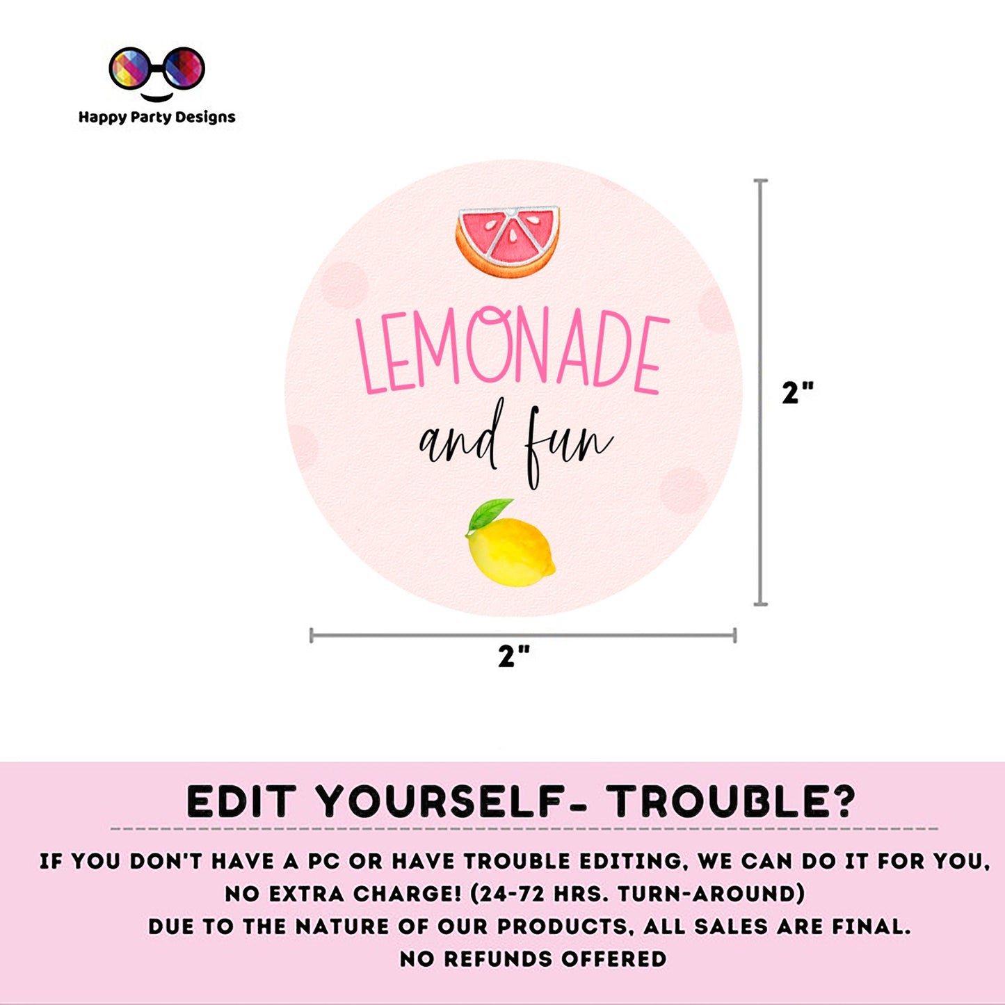 Editable lemonade Round cupcake toppers | lemonade birthday | lemonade Birthday Party | lemonade themed | lemonade Girl Birthday Party #K100