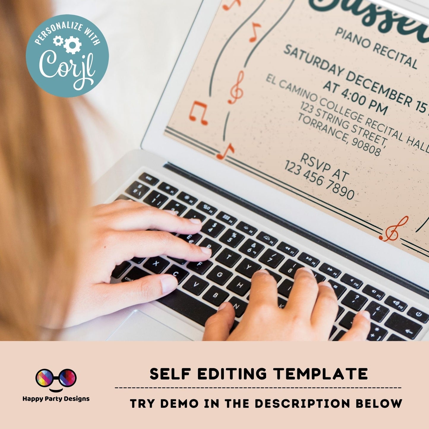 EDITABLE Piano Recital Invitation Template | Orchestra Concert | Instant Download | Digital | Personalize Online | musical | music #K236