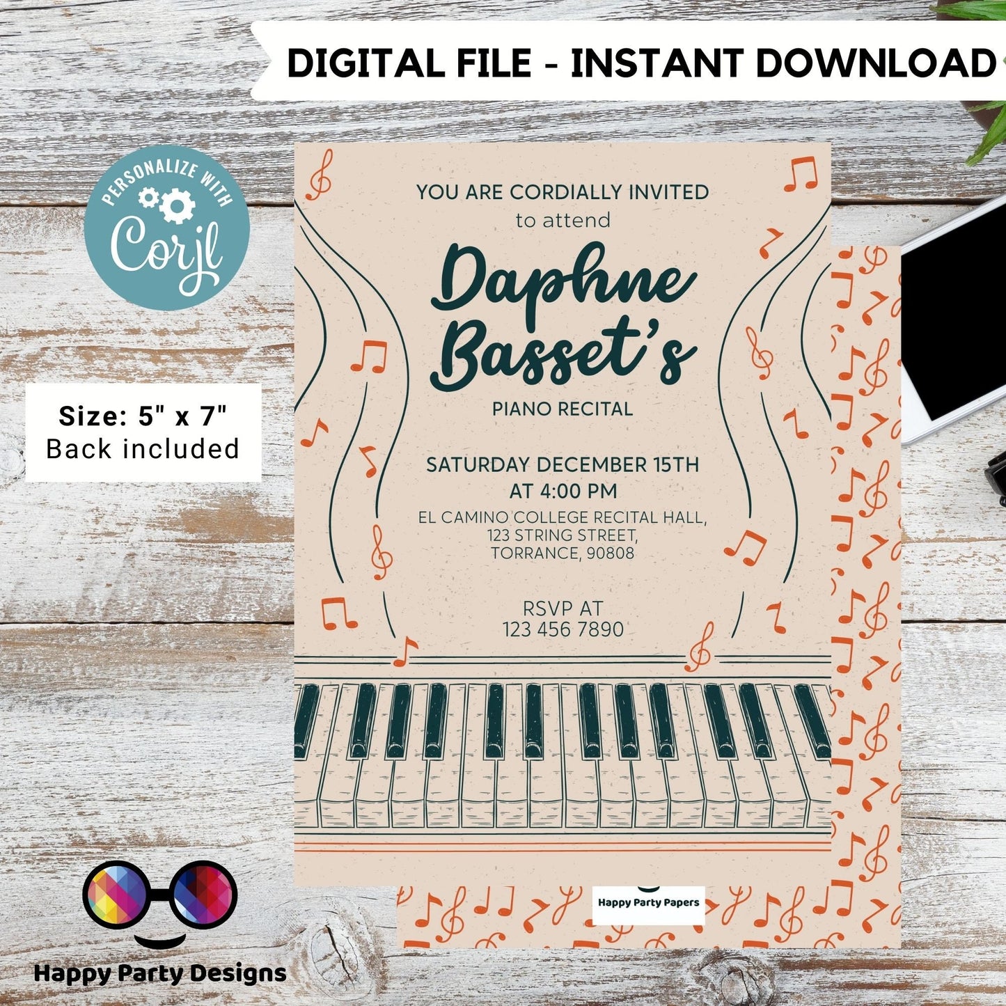 EDITABLE Piano Recital Invitation Template | Orchestra Concert | Instant Download | Digital | Personalize Online | musical | music #K236