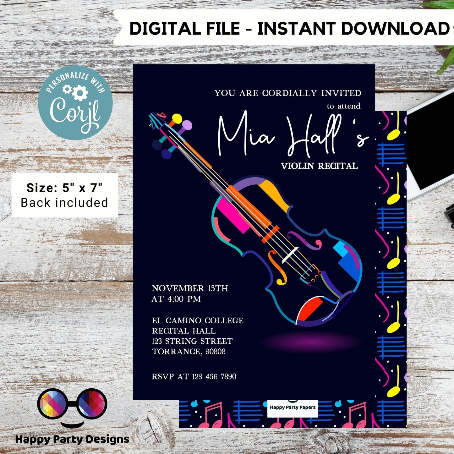 EDITABLE Violin Recital Invitation Template | Orchestra Concert | Instant Download | Digital | Personalize Online | musical | music #K236