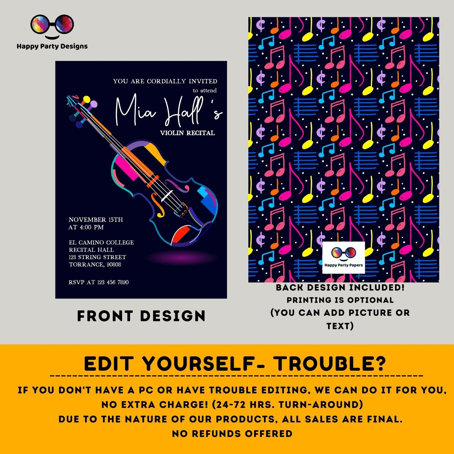 EDITABLE Violin Recital Invitation Template | Orchestra Concert | Instant Download | Digital | Personalize Online | musical | music #K236