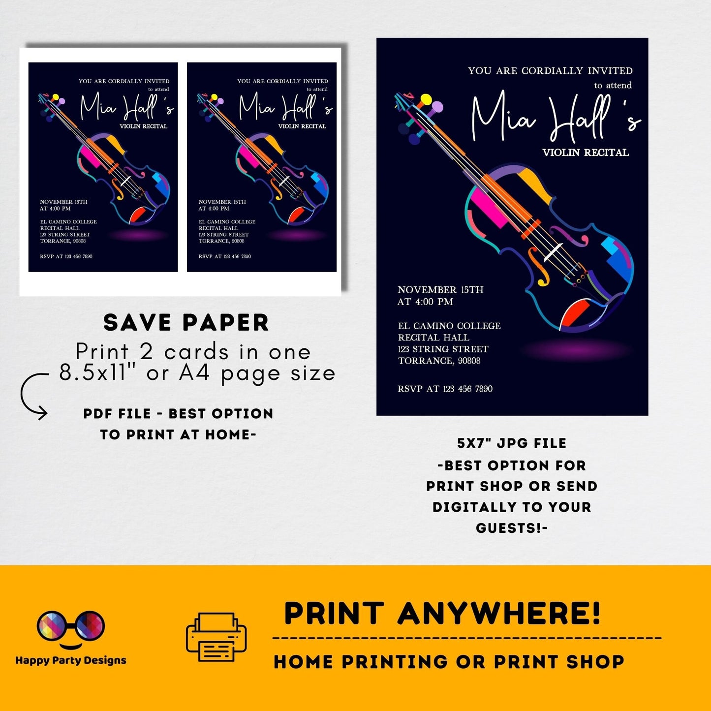 EDITABLE Violin Recital Invitation Template | Orchestra Concert | Instant Download | Digital | Personalize Online | musical | music #K236