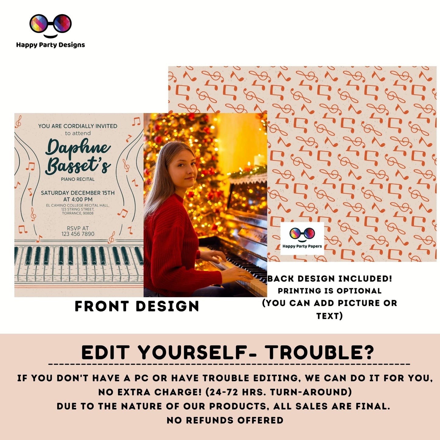 EDITABLE Piano Recital Invitation Template with photo | Orchestra Concert | Instant Download | Digital | Personalize Online | musical #K236