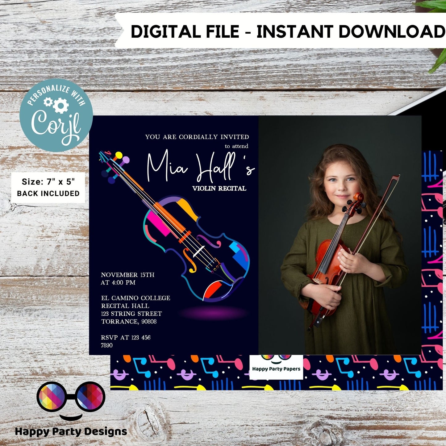 EDITABLE Violin Recital Invitation Template with photo | Orchestra Concert | Instant Download | Digital | Personalize Online | musical #K236