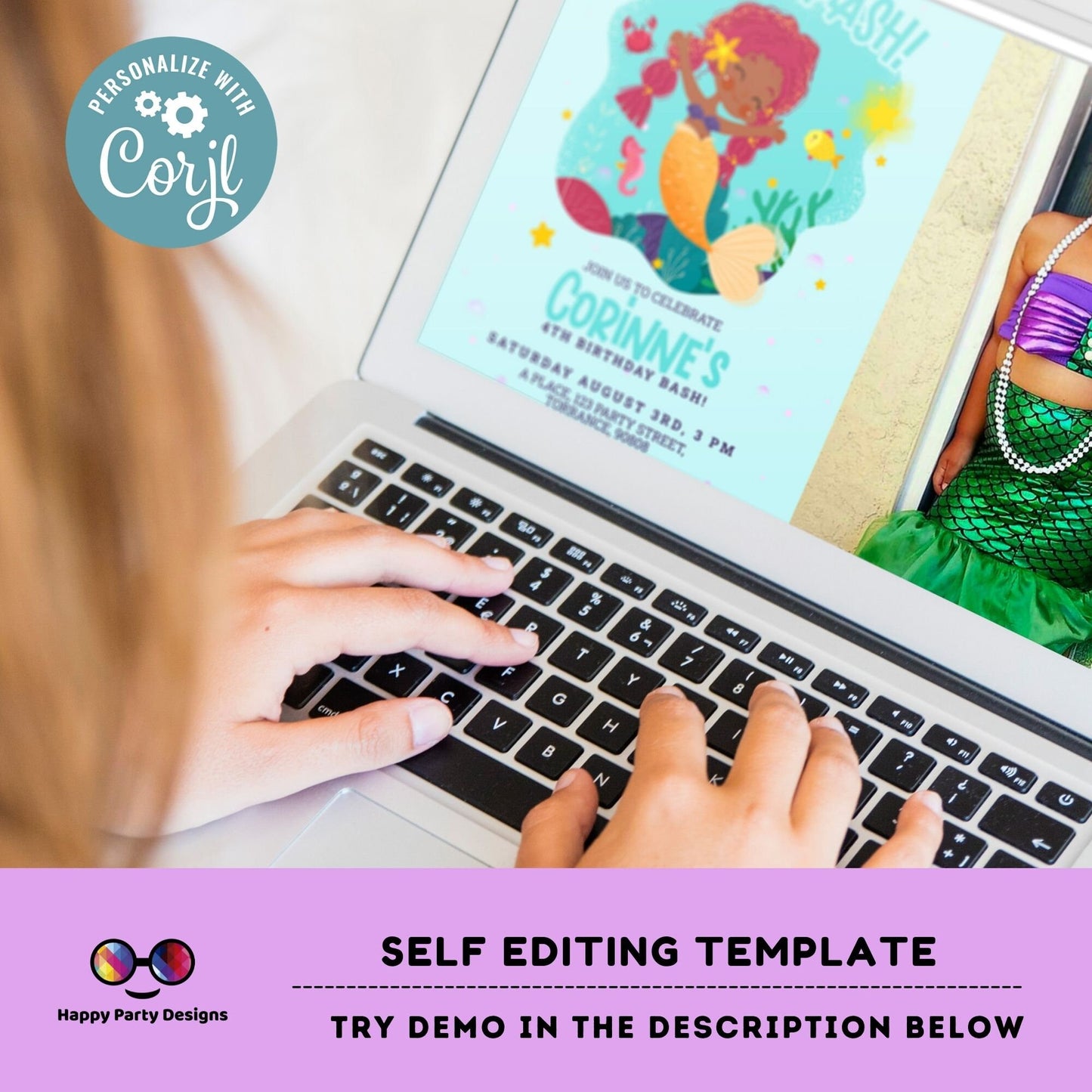 Editable Mermaid Invitation with photo | African American mermaid party | Mermaid Birthday | Mermaid Digital File | INSTANT download #K237