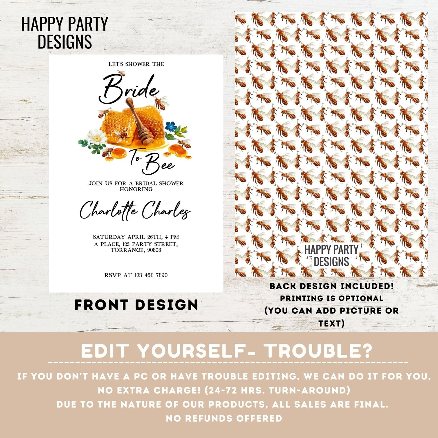 Bride to bee Shower Invitation Template | Editable Bridal Shower | bride to bee Invite | Honey Printable Invitation | bee and flowers #W16