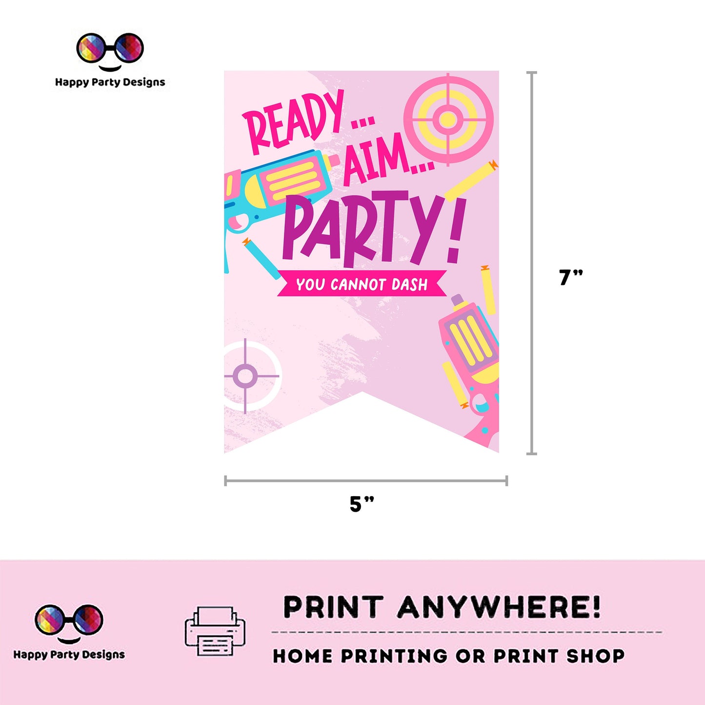 Dart Gun Happy Birthday Banner | Dart Gun party | Birthday banner | Gun Blasters birthday party | Dart War party Dart Gun pink Banner #K172