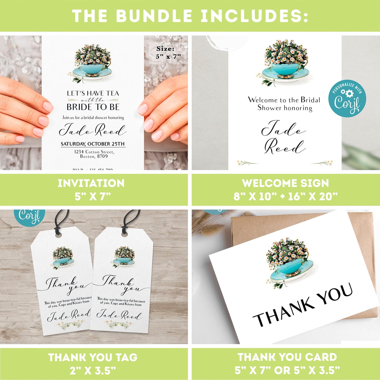 Bridal Shower Tea Party Invitation Template | Bridal bundle Tea Shower Invite | Bridal Brunch | Bridal shower invitation template #W2