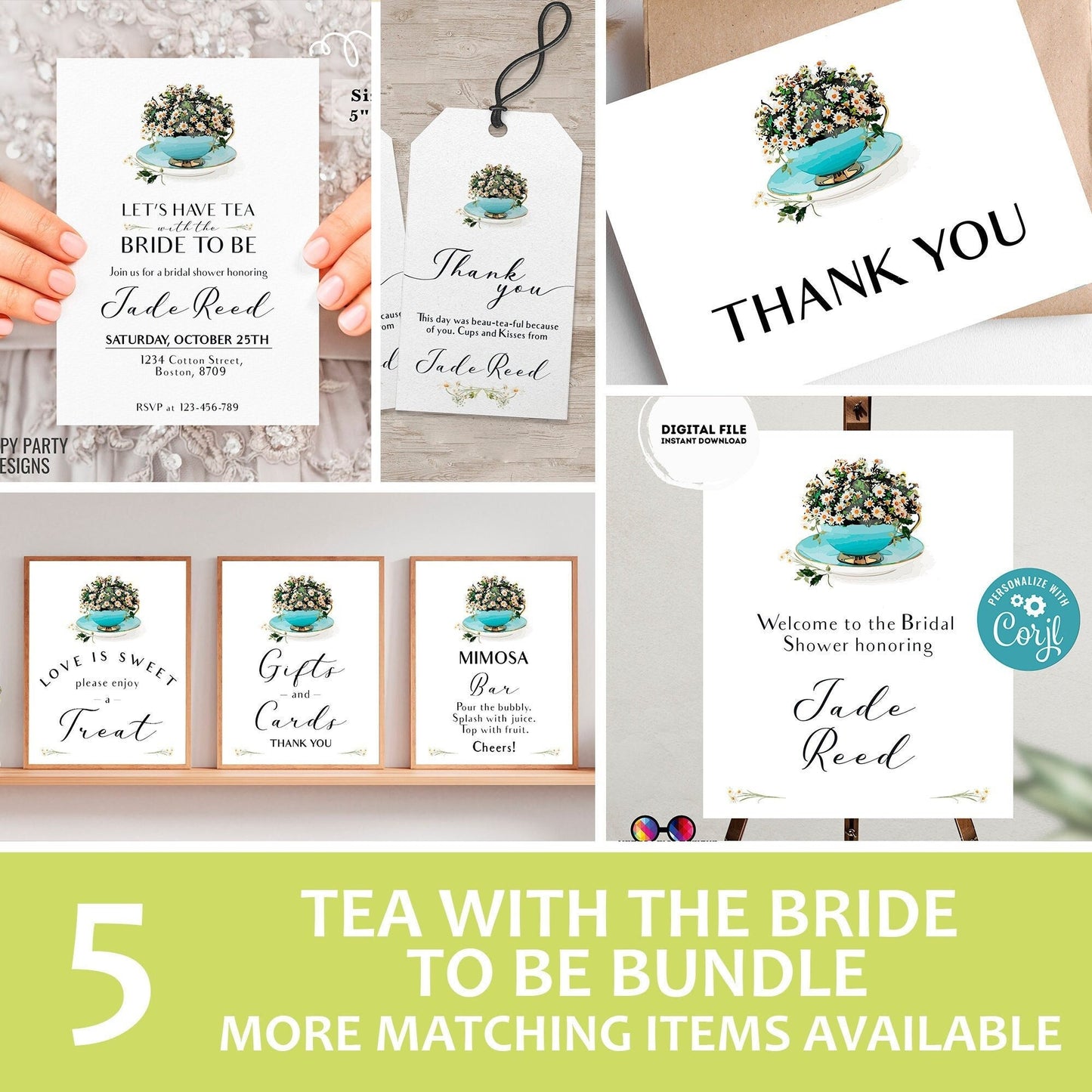 Bridal Shower Tea Party Invitation Template | Bridal bundle Tea Shower Invite | Bridal Brunch | Bridal shower invitation template #W2