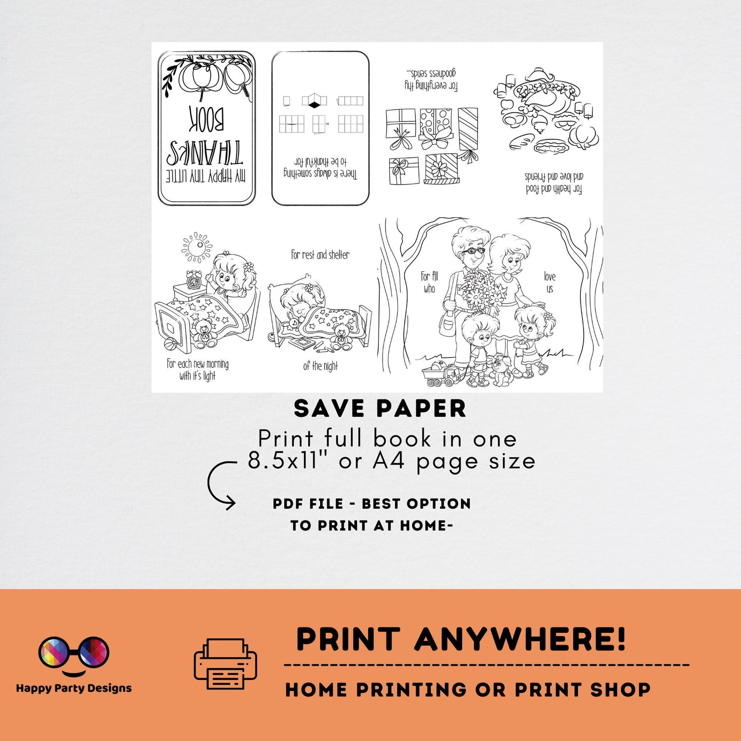 My happy tiny little Thanks coloring Book | Coloring booklet for Halloween | Printable Booklet Halloween Party | Printable Booklet #K213
