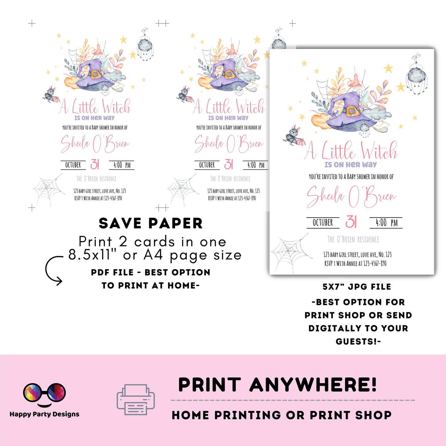 Halloween Baby Shower Invitation | Little Witch Baby Shower Invitation | Baby Shower invitation | New Baby Invitation | Instant Download