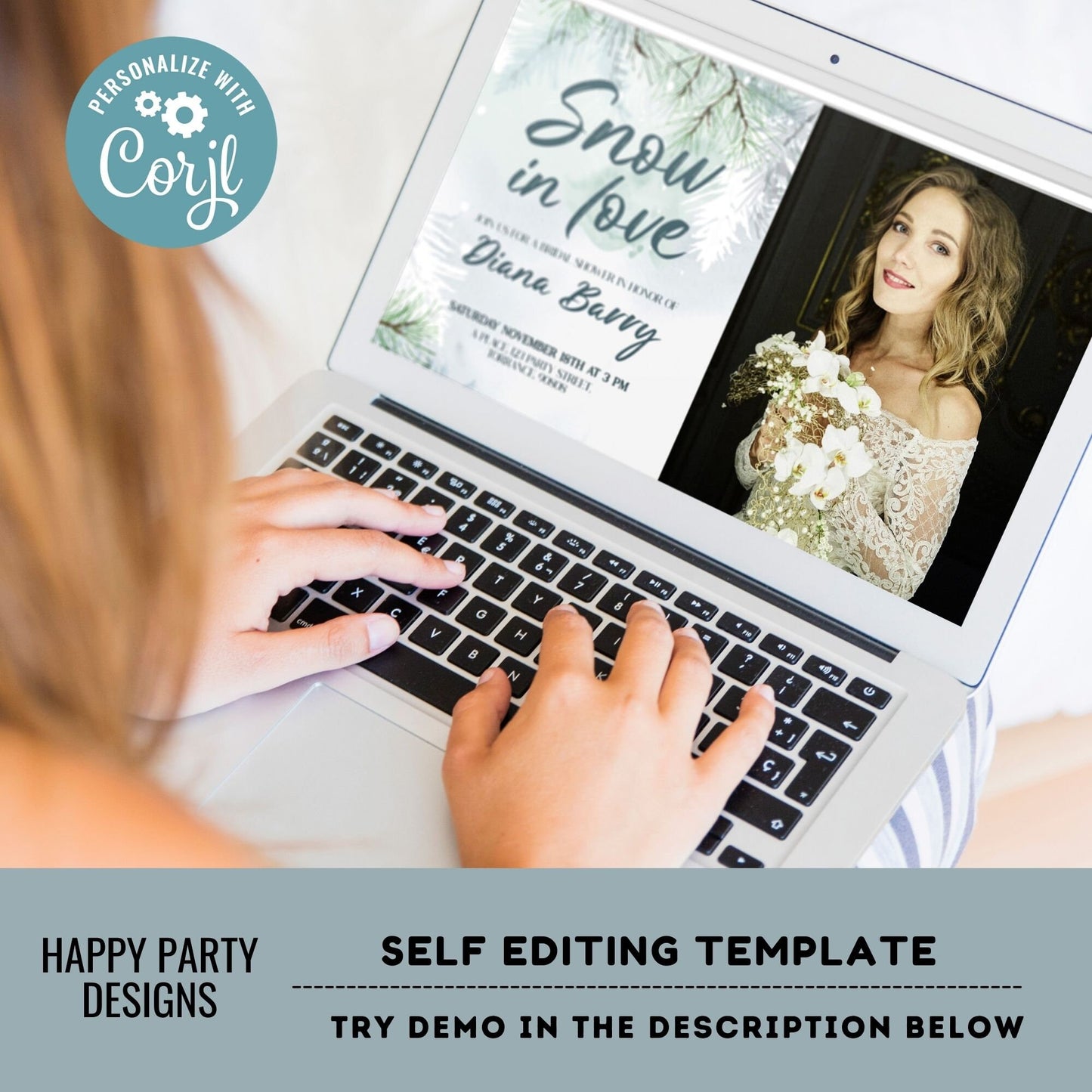 Editable Snow in love Themed Bridal Shower Invitation with photo | Winter Bridal Shower Invitation | Winter Bride Instant | Winter #W18