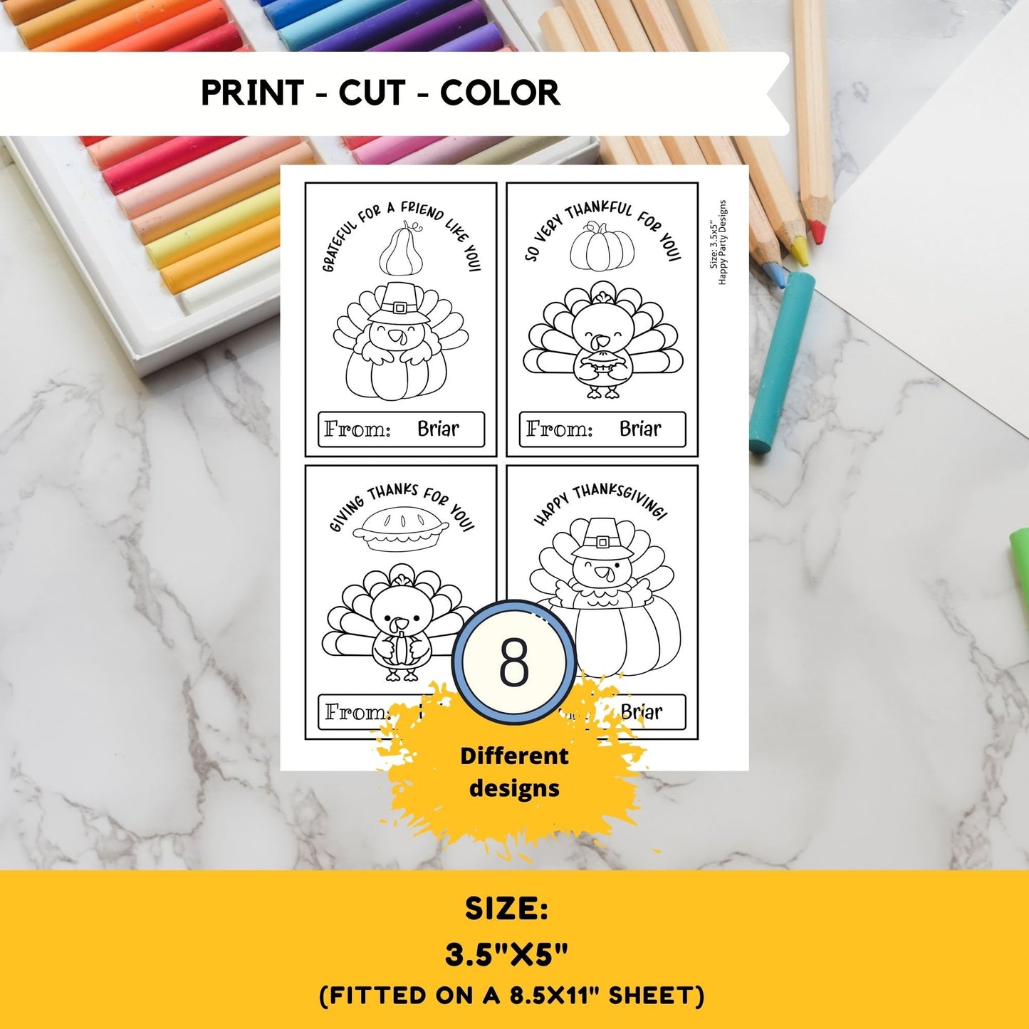 EDITABLE Thanksgiving Printable Coloring Cards Editable Set of 8 | for Kids | Thanksgiving Coloring Activity | Thanksgiving activity #K258