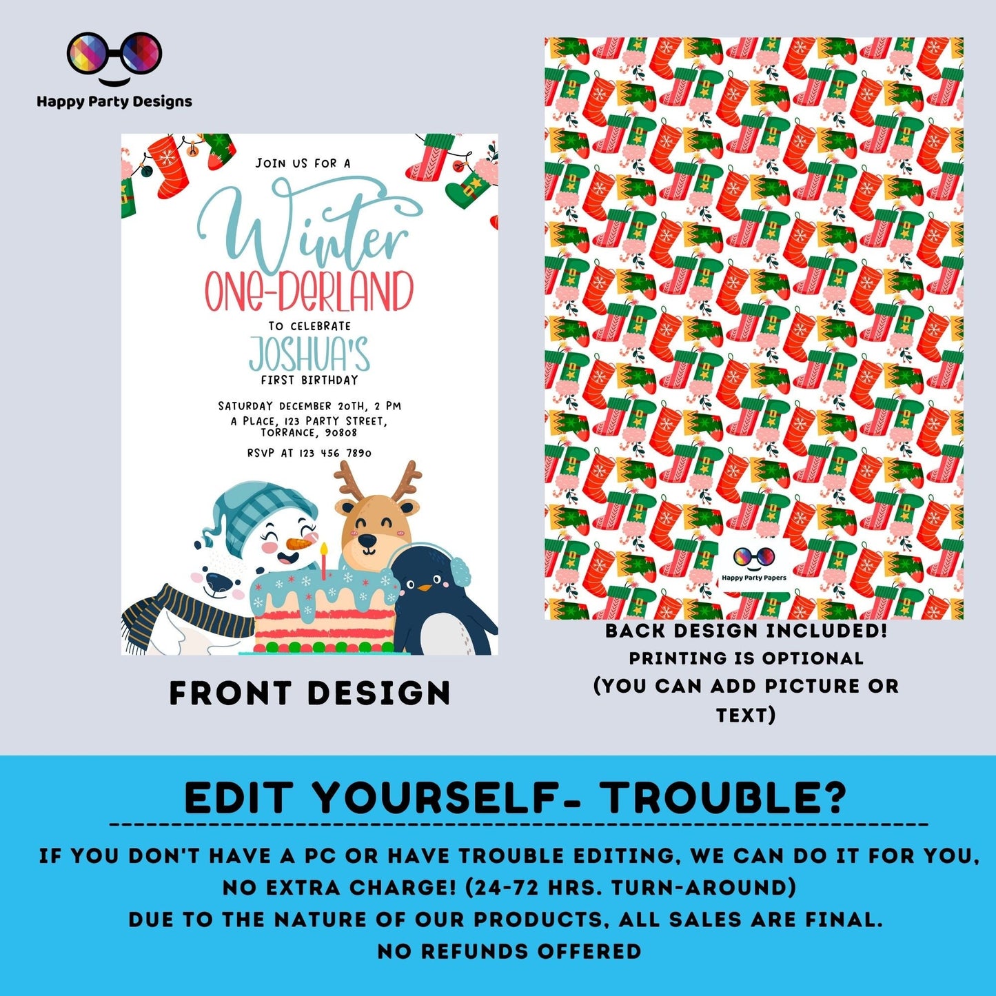 Editable Winter One-derland invitation | Digital winter birthday printable invite | Birthday boy | winter animals Invitation #K239