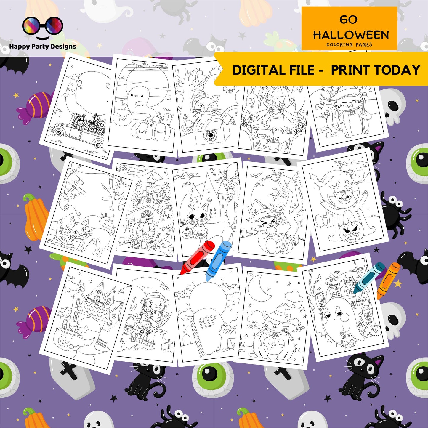 Halloween Coloring Pages | for Kids | Halloween monster Coloring pages | Halloween activities | 60 Halloween pages to color | Halloween #C1