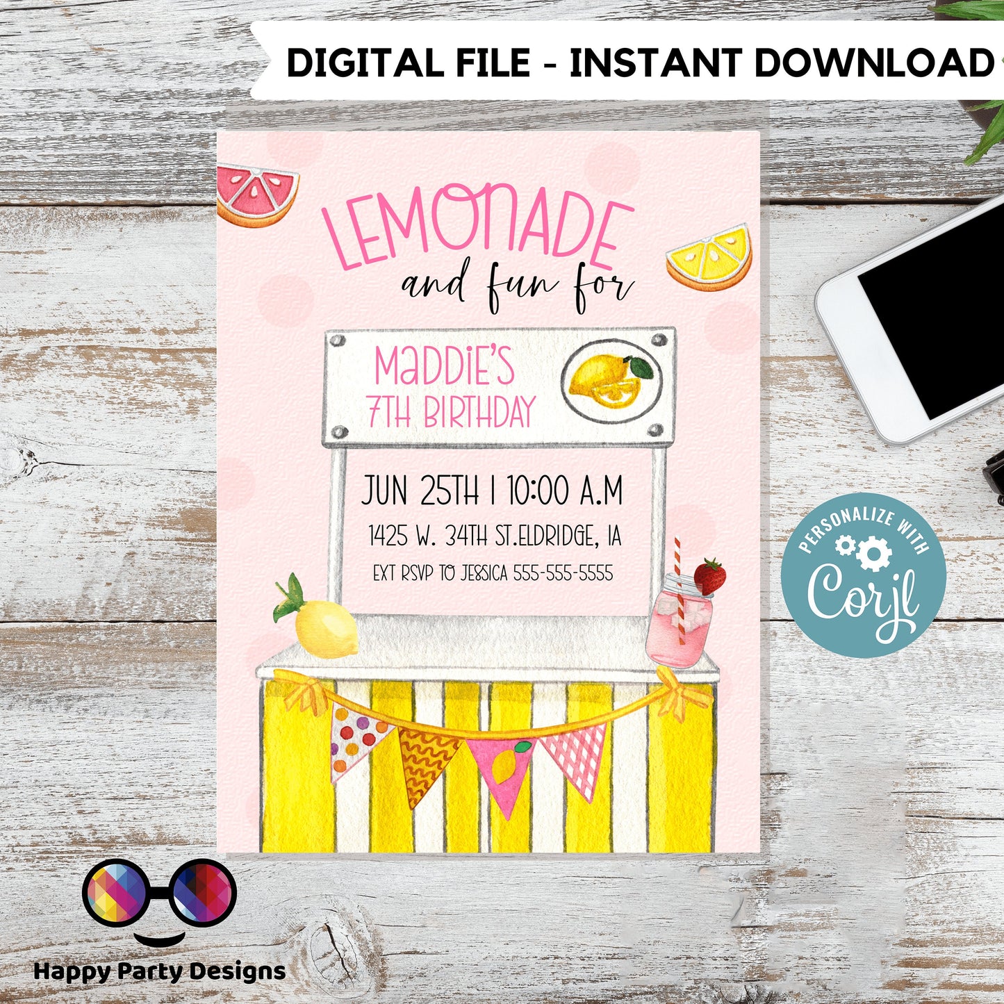 Lemonade Invitation bundle | lemonade Invite | Lemonade Party Invitation | Garden Invite | Lemonade Stand Invitation Girl birthday #K100