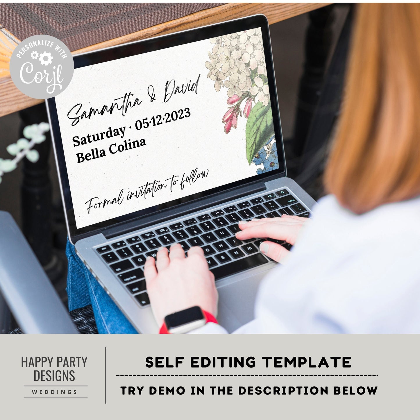 Electronic Save The Date Template | Editable electronic Royal Blue Floral save the date | Romantic wedding | Burgundy floral Wedding #W19