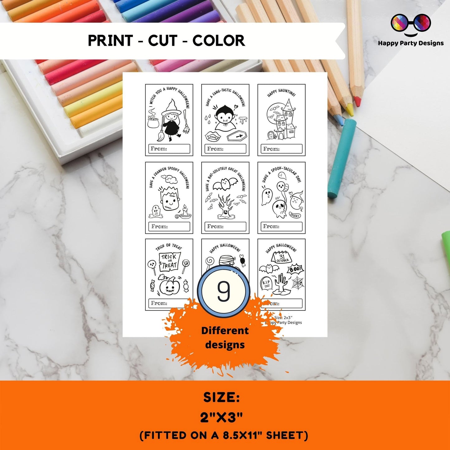 Halloween Printable Coloring Cards INSTANT DOWNLOAD Set of 9 | for Kids | Halloween Coloring Activity | Trick or Treat activity | Halloween