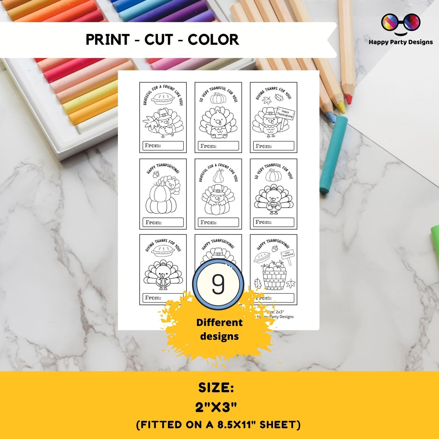 Thanksgiving Printable Coloring Cards INSTANT DOWNLOAD Set of 9 | for Kids | Thanksgiving Coloring Activity | Thanksgiving activity