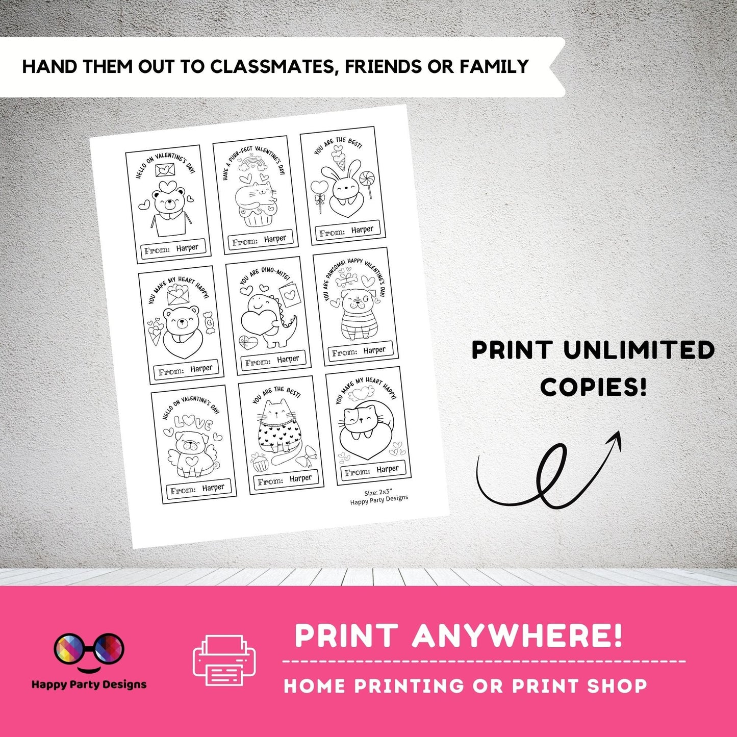 Valentines Printable Coloring Cards Editable Set of 9 | for Kids | Valentines Coloring Activity | Valentines activity