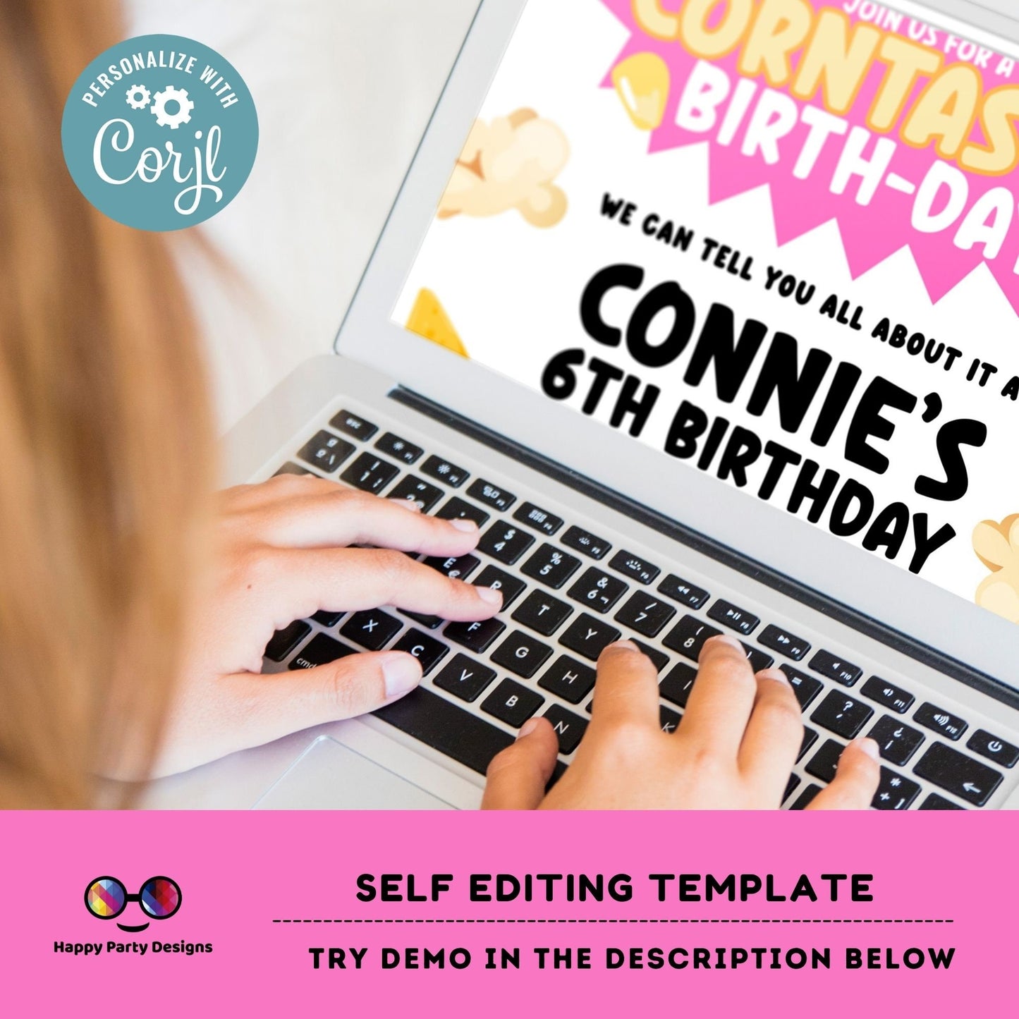 Kids Editable Corn Birthday Invitation Template | Printable Birthday Corntastic Party Invitations | Birthday girl ITs Corn party #K218
