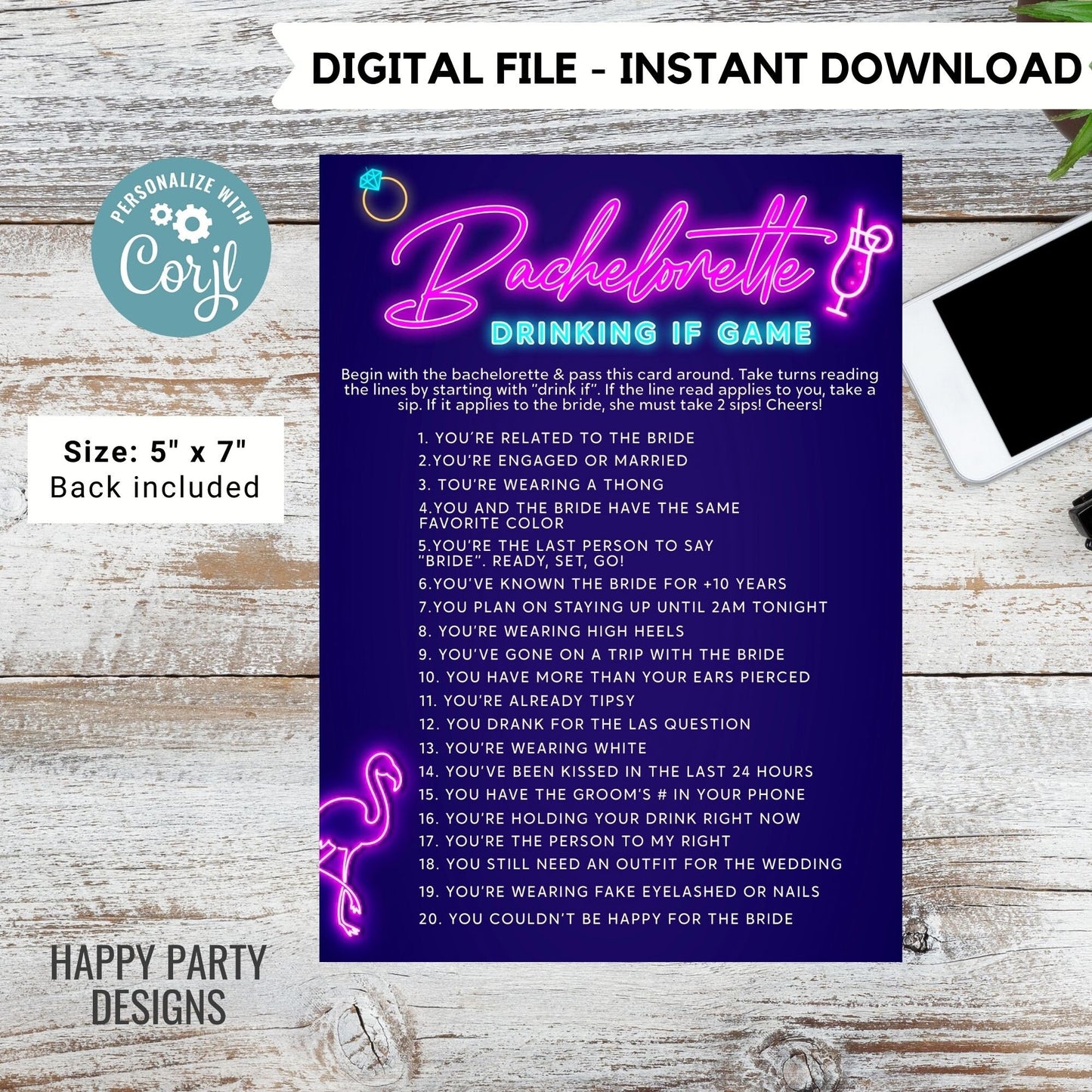 Tropical Neon Bachelorette Editable Party Invitation Bundle | Bridal Party Invitation Template | Bachelorette Invite | Neon Palm leaves #W5
