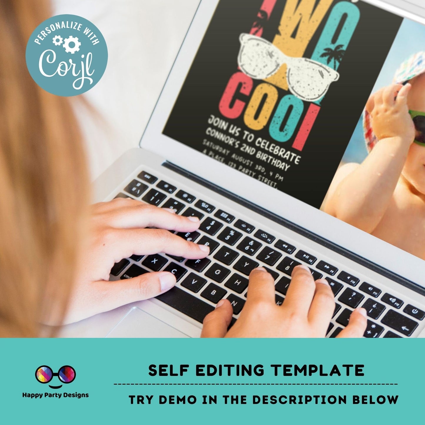 Editable Two Cool Birthday Invitation with photo | Boy Second Birthday Party | I'm Two Cool Sunglasses | 2nd birthday party #K220
